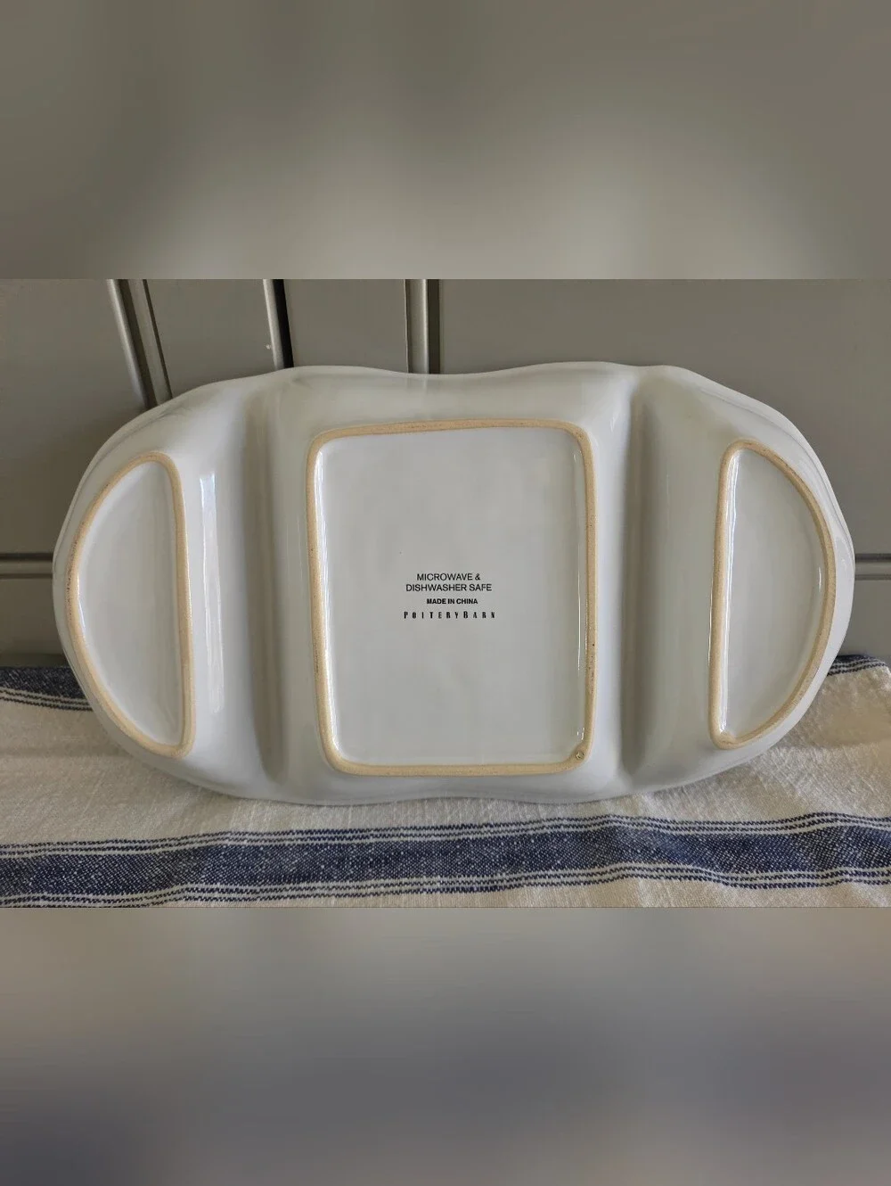 Pottery Barn White Divided Serving Tray with Beaded Edge